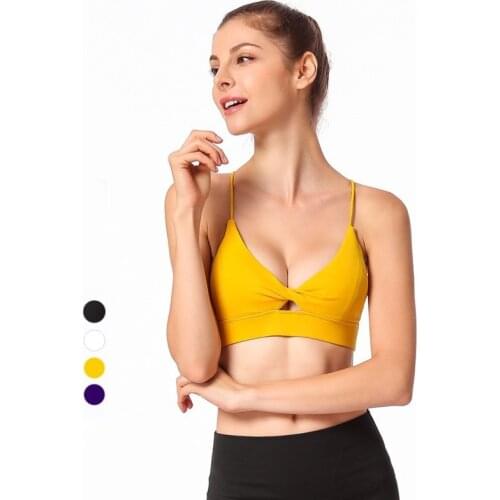 Sexy Deep V-neck Gym Sports Bra Women Back Cross Straps Fitness Bra Front Twist Padded Push Up Yoga Bra Crop Top