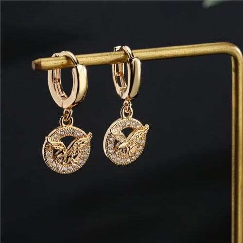 NEWBUY Fashion Gold Color Copper Animal Earrings Luxury CZ Eagle Dangle Earring Female Party Jewelry Accessories Wholesale