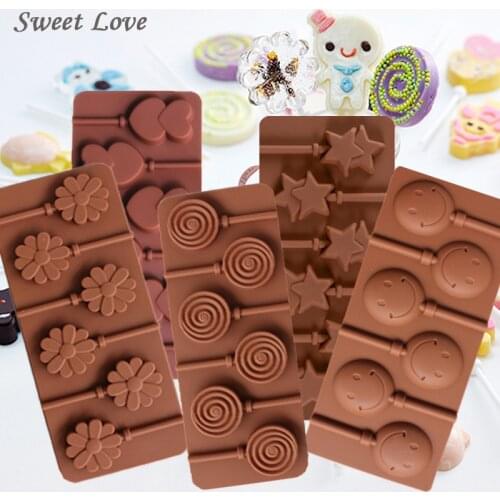 Lollipop Silicone Mold Doughnut Smiley face Flower Heart Star lollipops DIY chocolate mold cake decorating Tools