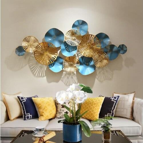 Modern 3D Stereo Wrought Iron Lotus Leaf Mural Crafts Wall Decoration Hotel Home Sofa Background Wall Hanging Metal Ornaments