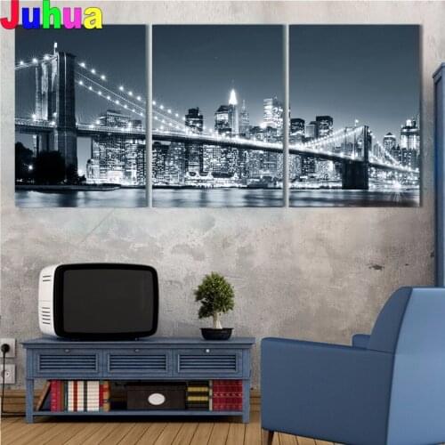 3D Diy Diamond Painting 3 Piece Set New York Brooklyn Bridge Triptych Full Square Round 5D Embroidery Cross Stitch Mosaic