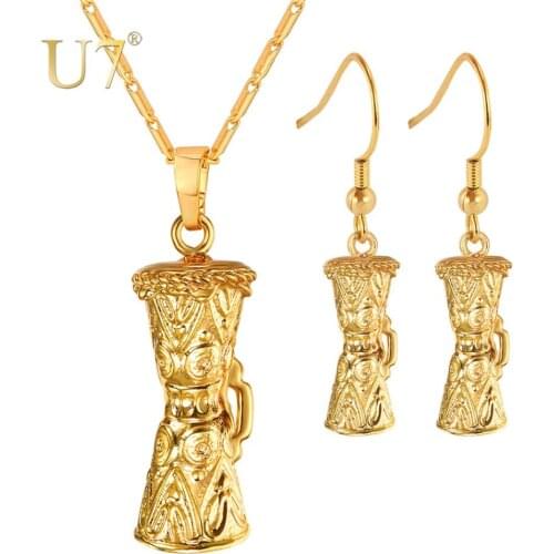 U7 KUNDU Ethnic Earrings And Charm Necklace Set For Women Yellow Gold Color Wedding Costume Jewelry Sets S1005