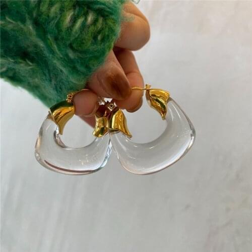 IOY IRENE Retro Hyperbole Geometric U Transparent Resin Gold Earrings For Women 2021 Hot Earclips Party Fashion Jewelry