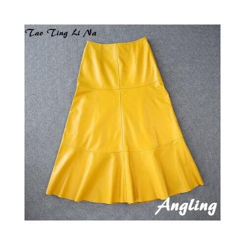 Top brand Women Spring 2020 Genuine Real Sheep Leather Skirt E25 high quality