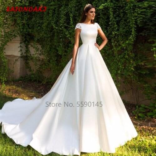 Elegant Scoop Neck A Line Wedding Dress 2020 Beading Crystals Cap Sleeves Sheer Back Bridal Gown Custom Made Vestido De Novia