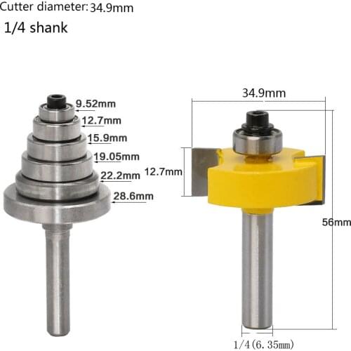 1/4" Shank Adjustable Rabbet T-Sloting Router Bit With 7 Bearings Set Woodworking Tenon Cutter For Wood Tools