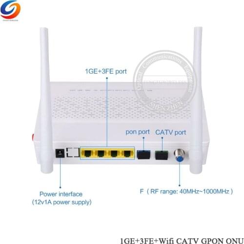 2019 Hottest 1GE+3FE +CATV +WIFI GPON/EPON ONU ONT router compatiable for Huawei, ZTE GPON EPON ONT,English version with EU plug