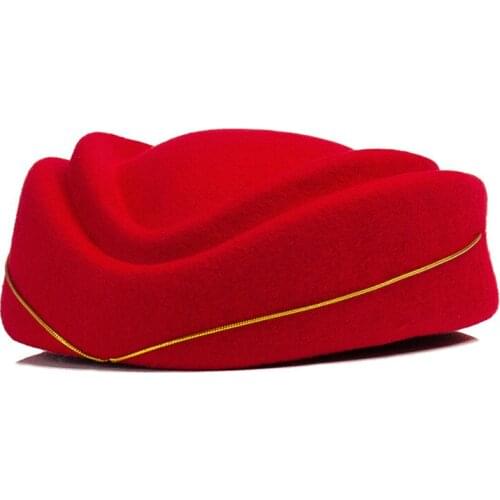 2021 casual woolen cloth womens stewardess hat uniform professional hat Hotel Aviation High Speed Railway welcome etiquette hat