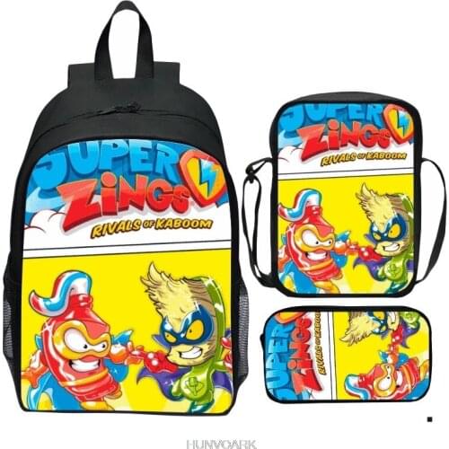 3Pcs/Set Printing Backpack 3D Superzings Boys Girls School Backpack Cool Games Kid Shoulder Bag for Primary School Bags for Boys