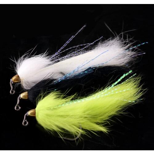 3PCS Green Black White Cone Copper Bead Head Bass Pike Streamer Fly Trout Flies For Fishing Fly Lures 1/0 Aberdeen Jig Hook