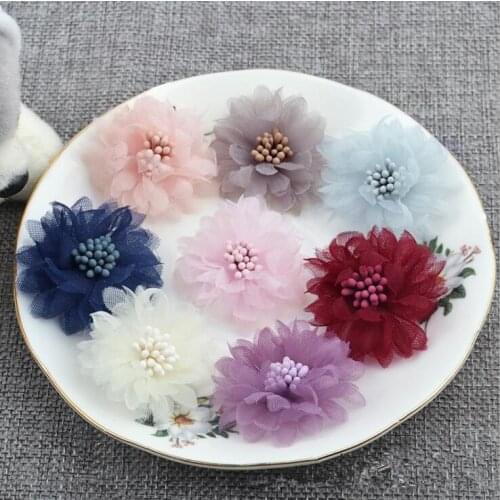 5PCS 4CM Chiffon Flowers hair accessories DIY Flower Headwear Hat Dress Decoration Clothes Accessories