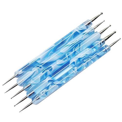 Hot Womens 5Pcs Dual Ball 2 Way Acrylic UV Gel Nail Dotting Painting Brush Pen Tool