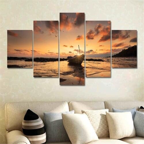 5 Pieces Wall Art Canvas Painting Sunse Ocean Wave Poster Decorative Pictures Living Room Wall Painting Canvas Prints