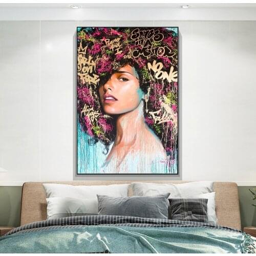 Abstract African Woman Art Canvas Paintings On the Wall Art Posters And Prints Graffiti Art Canvas Pictures For Living Room