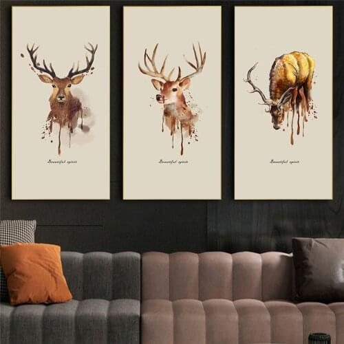 Watercolor Landscape Prints Animal Silhouettes Elk Nordic Canvas Painting Wall Art Pictures Posters For Living Room Decoration