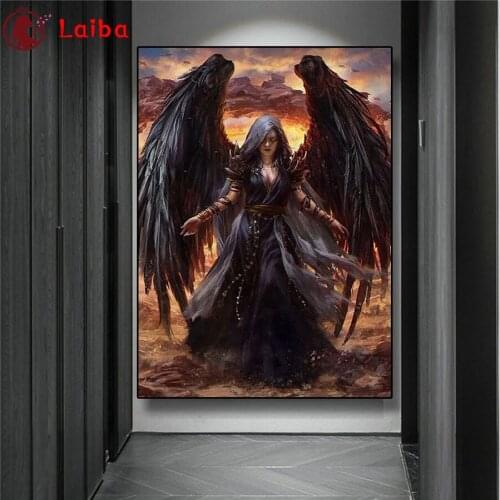 DIY Diamond Painting Fantasy art, black angel, wings Full Square Diamond Embroidery sale Cross Stitch sets Mosaic Handmade Gift