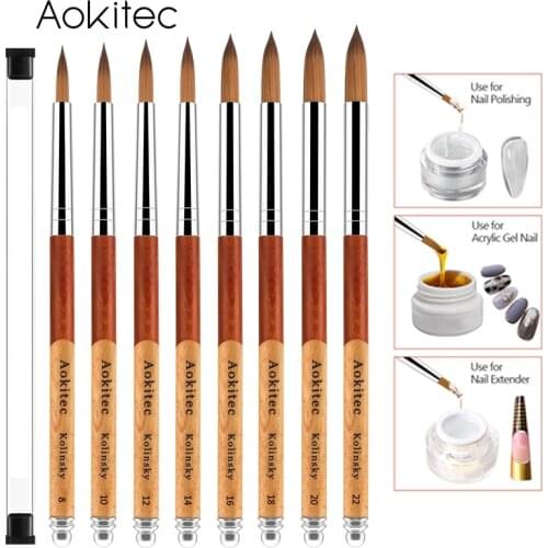 Kolinsky Acrylic Nail Brush Set PatchworkTwo-tone Wooden Pure Kolinsky Hair Round Nail Art Brush for Manicure Tool Size 8-22