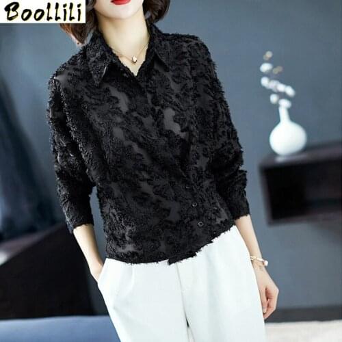 Boollili Womens Shirt Spring Autumn Blouse 2020 Womens Tops and Blouses Office Lace Black Blouse Women Shirts Camisas Mujer