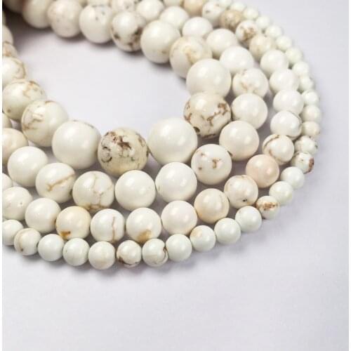 Natural Gem Stone round beads White turquoises loose beads For jewelry making DIY bracelet necklace accessories size 6 8 10 12mm