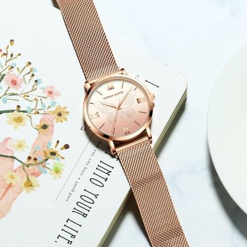 Women Watches Japan Quartz Movement 3D-Butterfly Stainless Steel Mesh Ins Luxury Waterproof Dress Wristwatches relogio feminino