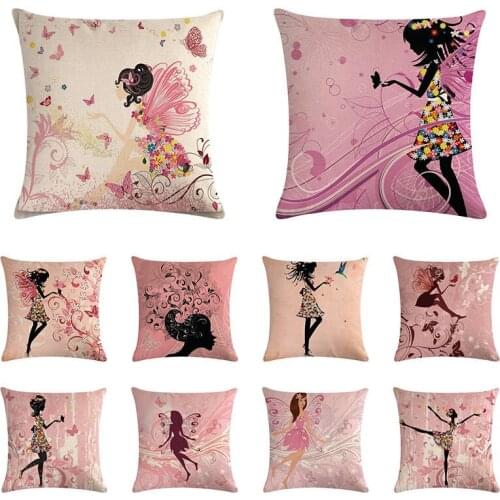 45 x 45cm cushion cover Dream Butterfly Girl Cotton Linen Throw Pillow Case Cushion Cover Home Decor i849