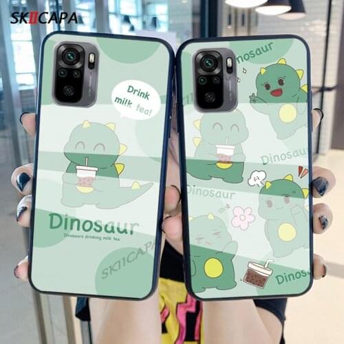 Cute Animal Dinosaur Tempered Glass Case For Redmi Note 10 Pro Max 10S 9S 8T 7 6 5A 4X Cases Ring Holder Lanyard Shoulder Cover