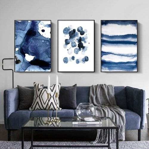 Nordic Modern Abstract Geometry Blue Spot Decorative Canvas Painting Wall Art Poster Living Room Decoration Bedroom Decor