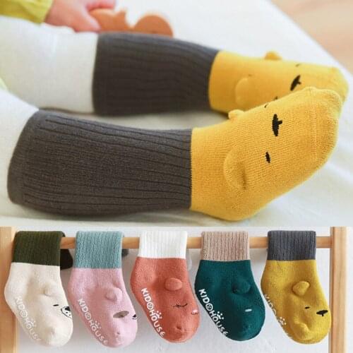 0-3 years old thick terry baby silicone newborn non-slip soft toddler socks cute cartoon floor baby childrens elastic socks