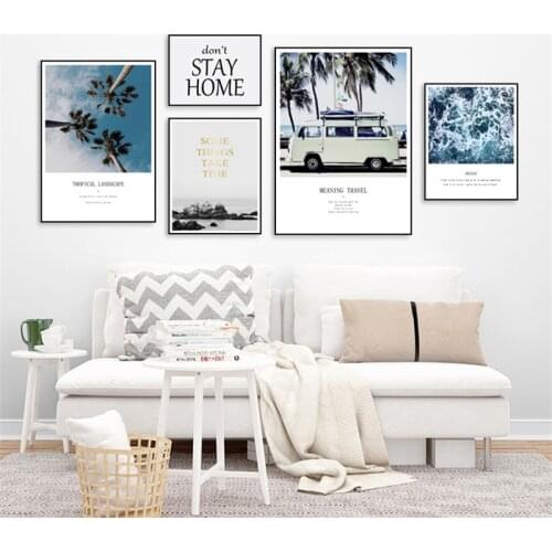 Home Decor Nordic Canvas Painting Letter Landscape Beach Coconut Tree Plant Picture Living Room Corridor Hotel Wall Art Prop DIY