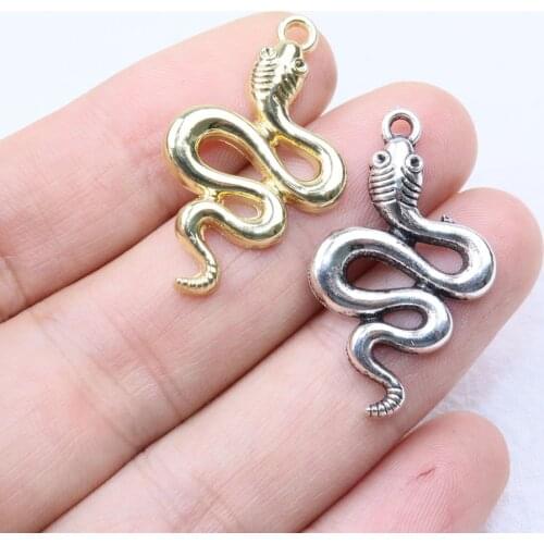 Eruifa 10pcs 30mm Snake Zinc alloy Jewelry DIY Charms Pendant Necklace, Earring Bracelet 2 Colors