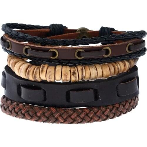 Ethnic Brown Retro Beaded Women New Brown Vintage Casual Handmade Woven Leather Bracelets Men Jewelry Wholesale Accessories