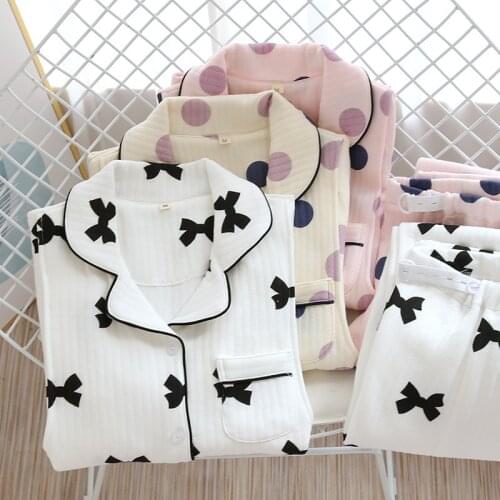 Pregnant Women Cotton 2PCS Pajamas Suit Print Loose Nightwear Autumn Winter New Lactation Sleepwear Breastfeeding Home Wear