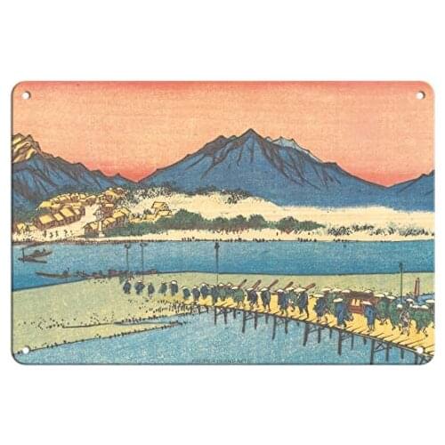 From Sixty-Nine Stations of Kiso Road - Japanese Ukiyo-e Woodblock Print Metal Tin Sign