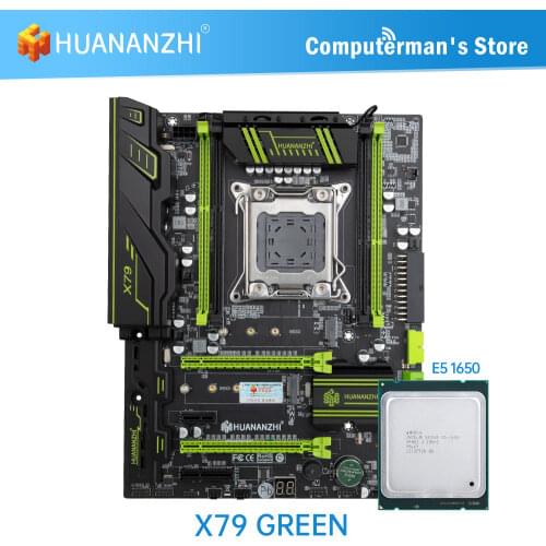 HUANANZHI X79 GREEN X79 Motherboard combo kit set Intel XEON E5 1650 support DDR3 RECC NON ECC Memory M.2 NVME NGFF USB3.0 ATX
