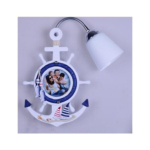 Creative Mediterranean Sea Style Clock Frosted Glass Shade Wall Lamp for Children Room Bedroom Wall Lighting Bedside Wall Lights