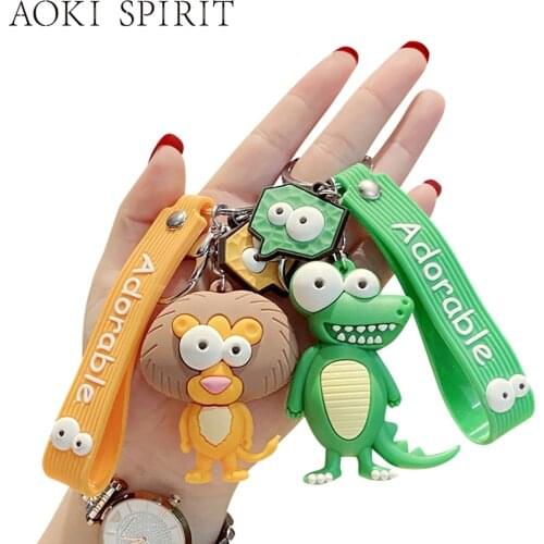 Creative Funny Lion Crocodile Leopard Keychain Pendant Cartoon PVC Animal Doll Keyring Toy Phone Backpack Car Pendant Accessory