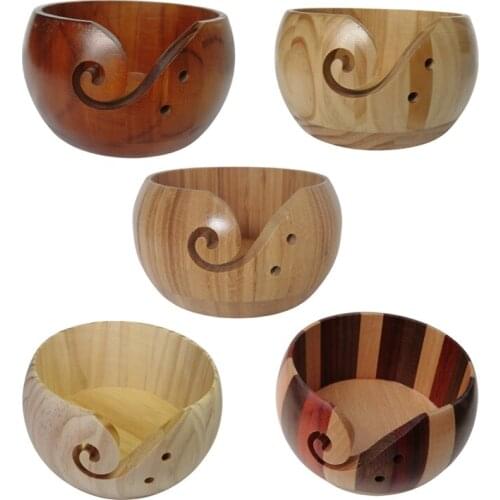 Woolen Yarn Wooden Bowl Textile Yarn Round Storage Bowl Handmade Wooden Yarn Bowl Storage Box Sewing Supplies