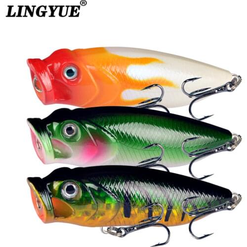 LINGYUE 1pcs Topwater Popper Fishing Lures 3D Eyes Crankbait Wobbler Fishing Tackle 5 Colors Available Hard Baits Wholesale