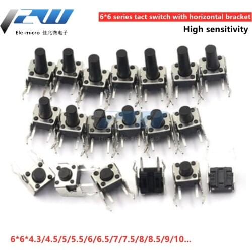 30pcs/lot Micro switch touch the button switch horizontal with bracket side press 6*6*5/4.3/6/7/8/9/10/13MM