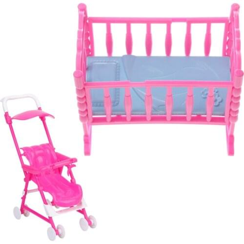 Miniature Nursery Baby Rocking Bed Pram for Doll House Accessories