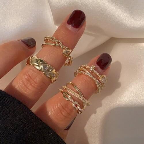 Fashion Luxury Micro-inlaid Zircon Rings for Women Girls Geometric Opening Adjustable Ring Temperament Design Hand Ornament 2021