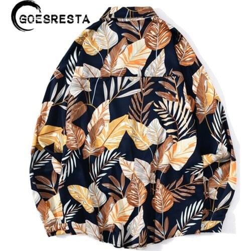 2020 Autumn Brand Plant Wind Men Blouse Korean Oversized Long Sleeve Mens Tops and Shirt Hip Hop Harajuku Streetwear Men Shirts