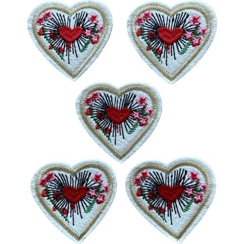 5pcs/lot Heart Floral Embroidered Patches Iron on Heart Floral Embroidery Appl;iques for Clothes Jacket DIY Decoration Accessory