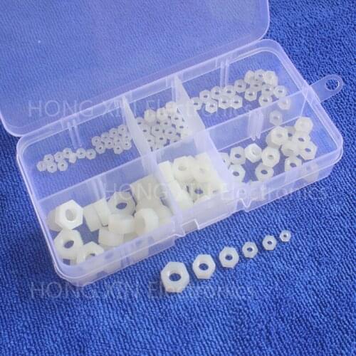 120pcs White Metric M2 M2.5 M3 M4 M5 M6mm Hex Plastic Nuts Nylon Nuts Assortment Kit Brand new ROSH PC PCB Repair Tool Complete