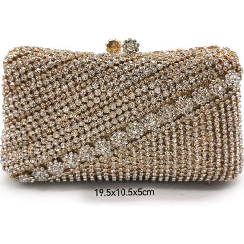 New Arrival Women Bag Fashion Gold Metal White Rhinestone Wedding Bridal Purses For Lady Diamond Party Prom Chain Handbags