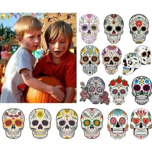 New Human skeletonTemporary Tattoos Sticker Halloween Small Skull Pattern Design Women Men Sexy Hand Face Fake Taty