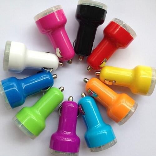 Wholesale 100Pcs/lot Hot Portable Candy Color 12-24V 2Port USB Car Power Charger for IPhone 4/5/5S/6/6S/7 Samsung HTC IPod IPad