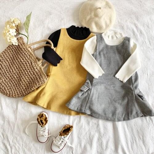 2019 Autumn New Girls Wool Dresses Baby Korean Sleeveless Sweet Princess Vest Strap Dress Toddler Kids Casual Winter Clothes