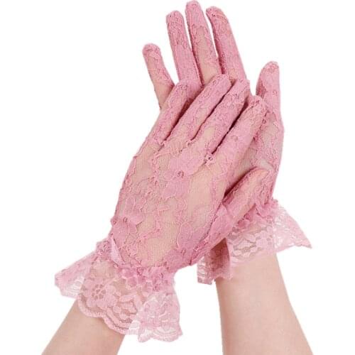 Newest Summer Lace Gloves For Women Finger Gloves Gothic Lolita Driving Dancing Sun Protection Wrist Mittens Pink Sexy Gloves