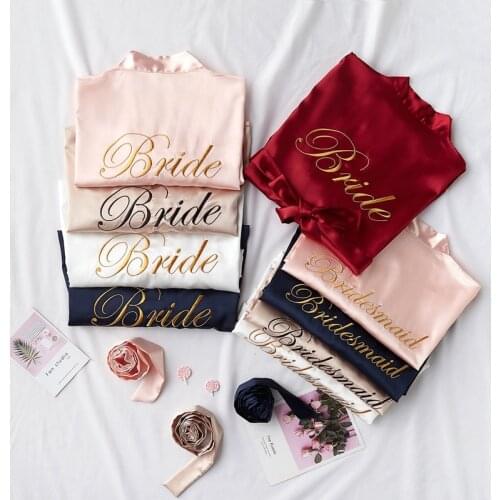 Sexy Sleep Nightshirt Embroidery Bride Bridesmaid Kimono Bathrobe Dress Sexy Mini Sleep Nightshirt Sleepwear Wedding Robes